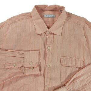 Tommy Bahama Button Shirt Mens XXL Peach Orange Linen Cotton Roll Tab Sleeve